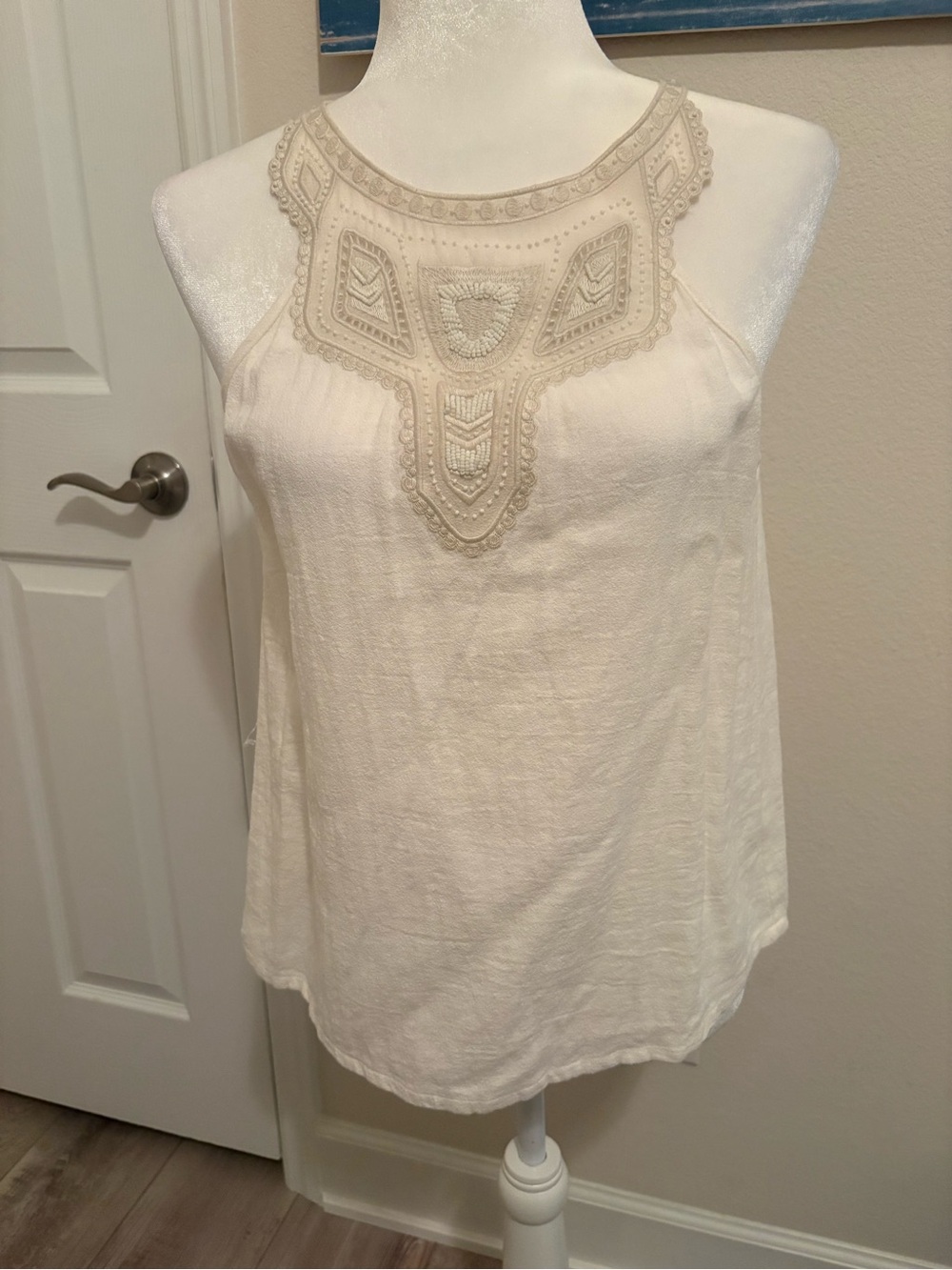 Boho Embroidered Cream Halter Cami Top